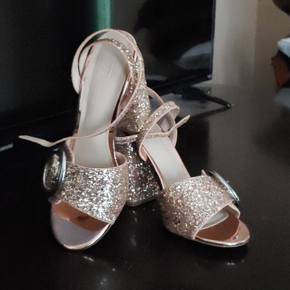 Gold pink blush sequence platform shoes